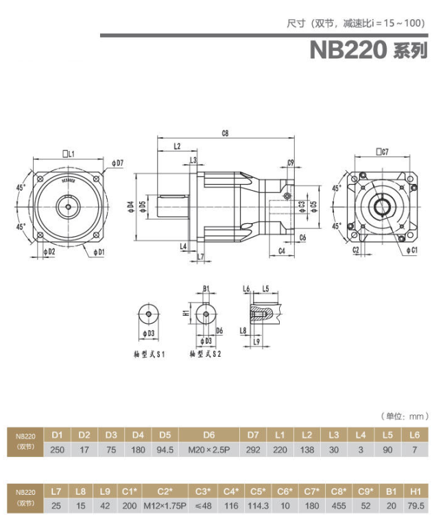 NB220大型行星減速器型號大全及尺寸